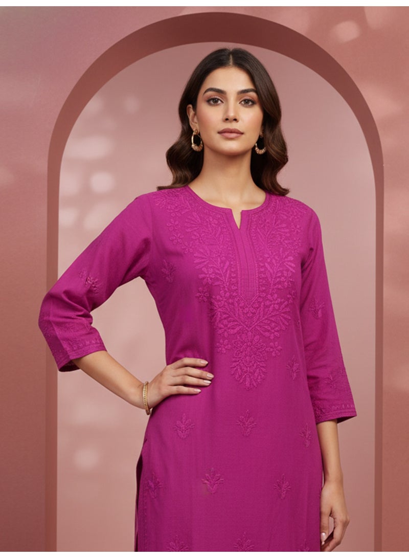 Alaya Women Hand Embroidered Chikankari Chanderi Kurta Set-AL4106KS - Image 4